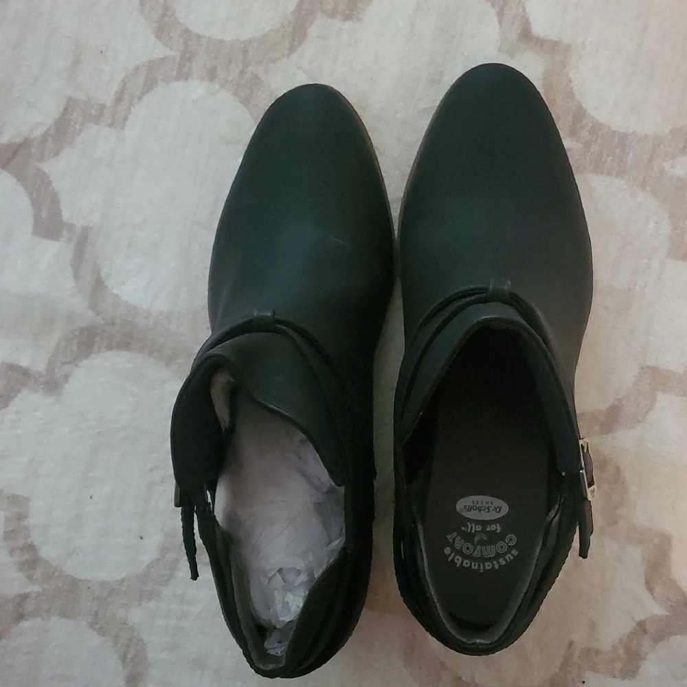 Dr. Scholl's Black Ankle Boots with Gold Buckle‎